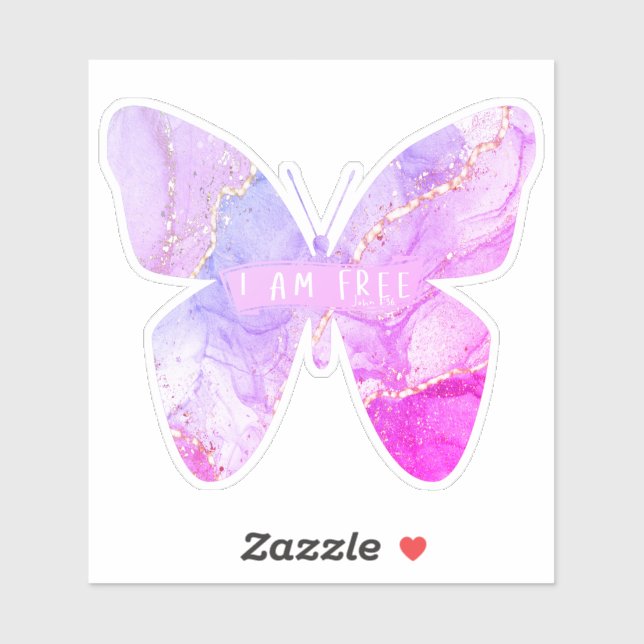 Je Suis Gratuit Sticker Papillon En Marbre Rose Vi (Feuille)