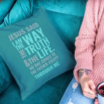 Je suis la façon de lancer des oreillers<br><div class="desc">Jette des oreillers avec le verset biblique de Jean 14:6 Jésus lui dit : "Je suis le chemin, la vérité et la vie. Personne ne peut venir au Père sauf par moi". Les versets sont en couleurs pastel bleu et en calligraphie mixte et typographie minimaliste. Ce design de foi moderne...</div>