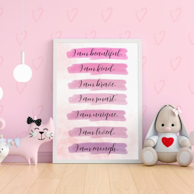 Je suis... Poster inspirant rose aquarelle (I am... Pink Watercolor Inspirational Poster)