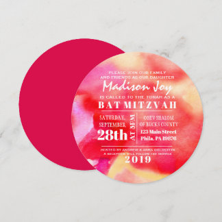 Je SUIS RED WATERCOLOR Bat mitzvah Invitation