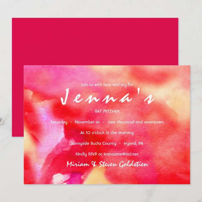 Je SUIS RED WATERCOLOR Bat mitzvah Invitation (Devant / Derrière)