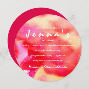 Je SUIS RED WATERCOLOR Bat mitzvah Invitation