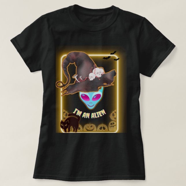 "JE SUIS UN ALIEN" T-Shirt Halloween : Design Néon (Design devant)