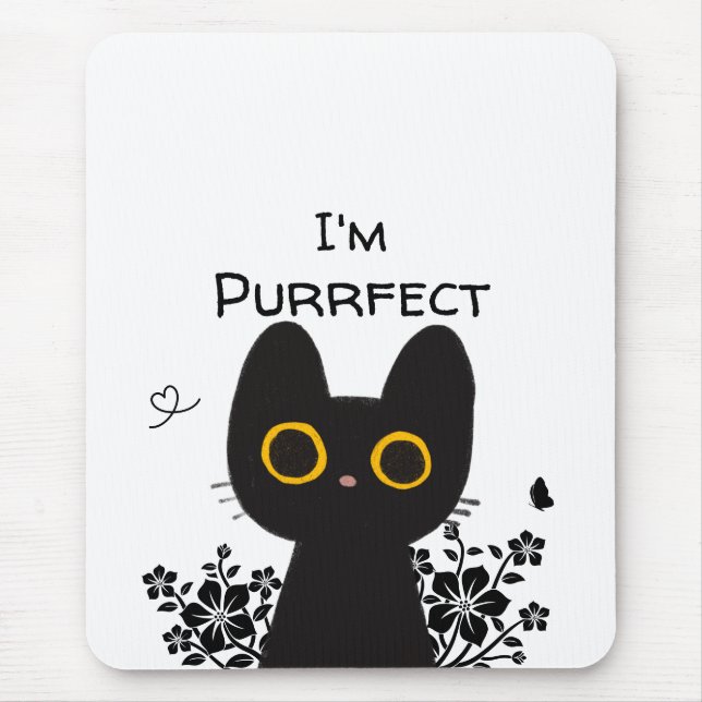 Je suis un tapis de souris chat noir mignon Purrfe (Devant)