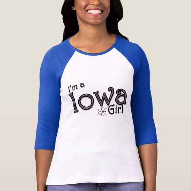 Je suis une fille de l'Iowa, fleur, T-shirt bleu (Devant)