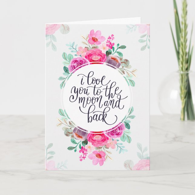 Je t'aime à la lune et la carte florale du dos (Devant)