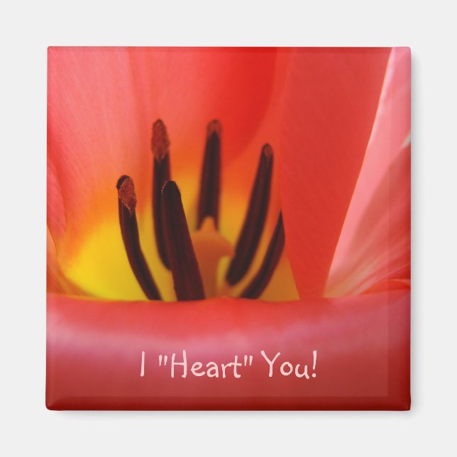 Je "T'aime" ! aimant ROUGE Fleurs de Tulipe (Devant)