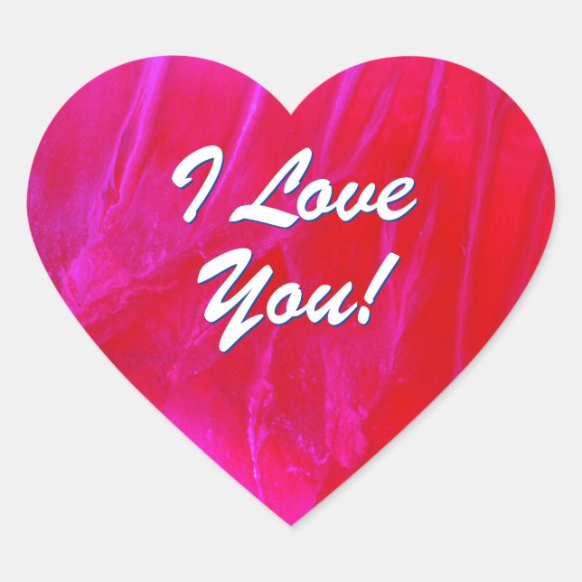 "Je t'aime!" Autocollant de cœur rose et rouge (Devant)