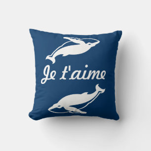 Je t'aime baleines blanches sur oreiller bleu