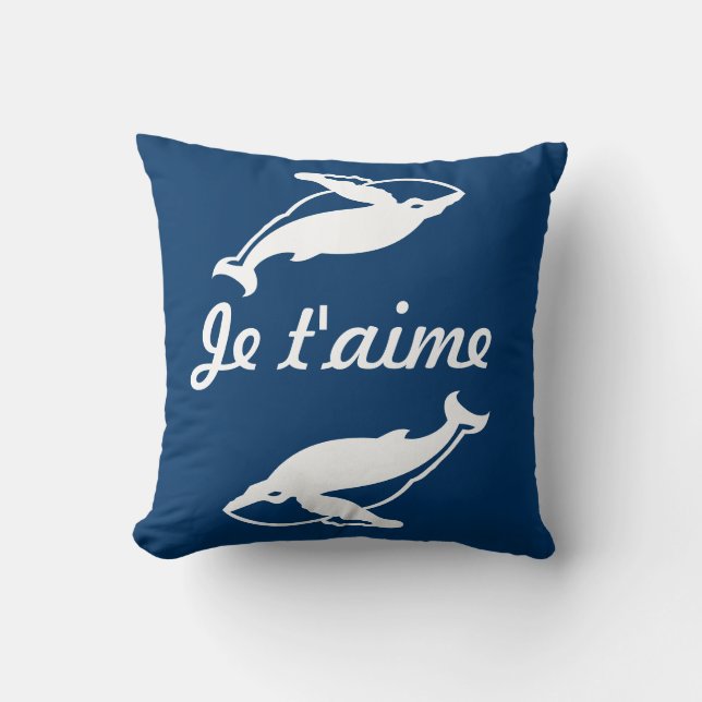Je t'aime baleines blanches sur oreiller bleu (Recto)