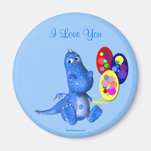 Je t'aime Bleu Dragon Ballons Magnet (Devant)