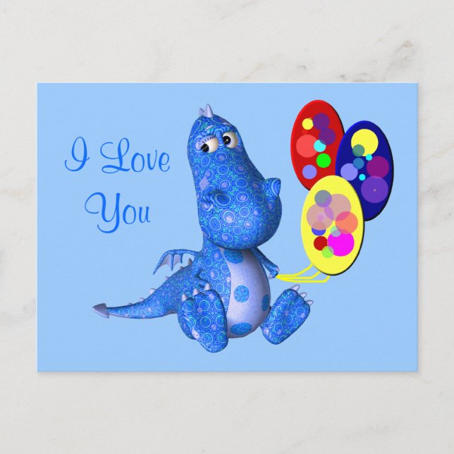 Je t'aime Blue Dragon Balloons Carte Postale (Devant)