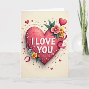 Je t'aime carte cœur aux paillettes