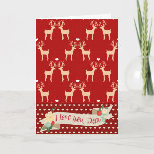 Je t'aime, carte de Noël de cerfs communs (rouge)