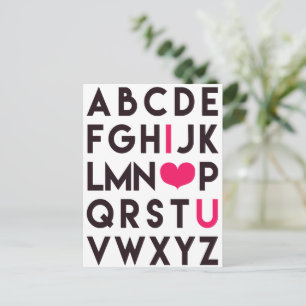 JE T'AIME - Carte postale alphabet mignon