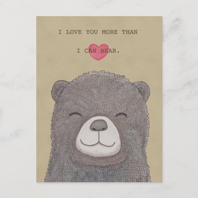 Je t'aime carte postale Cute Bear Love Heart Carte (Devant)