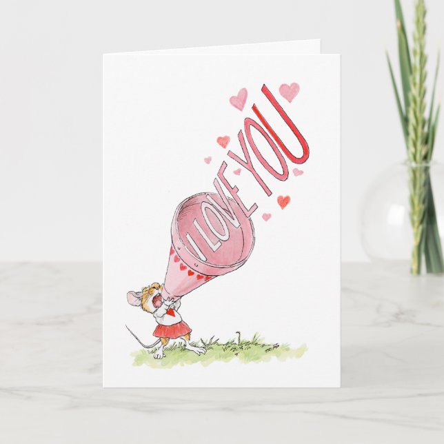 "Je t'aime!" Carte Souris Mégaphone (Devant)