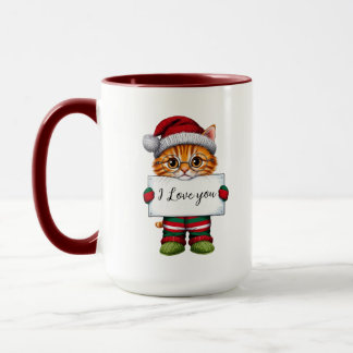 Je T'Aime, Chat Mug de Noël Personnalisé