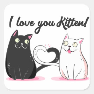 Je t'aime Chaton Carré Sticker