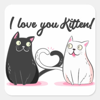 Je t'aime Chaton Carré Sticker