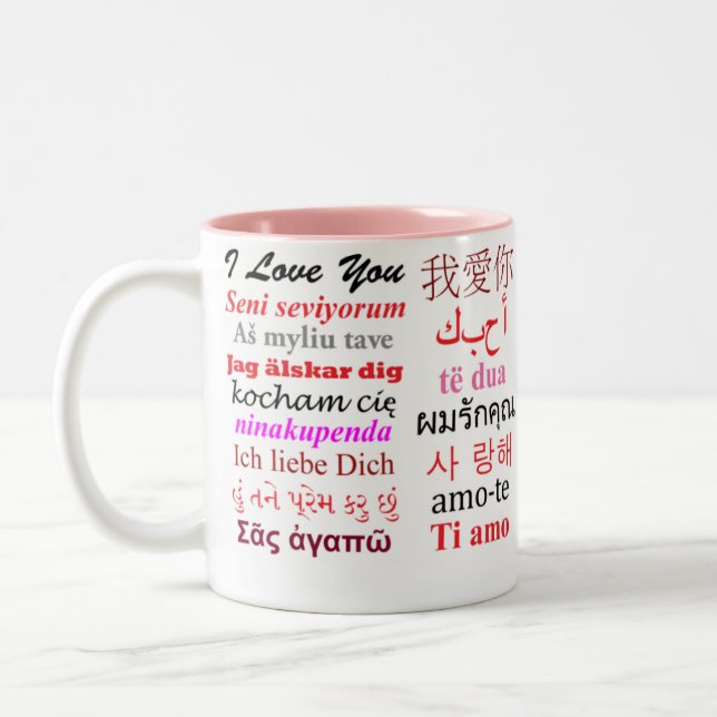 Je t'aime en 63 langues Pink Mug (Gauche)