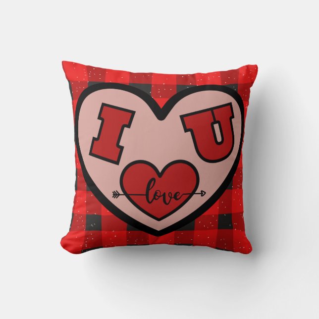 Je t'aime (I <3 U) Coussin rouge et noir (Recto)