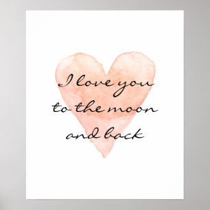 Je t'aime jusqu'à la lune et retour affiche aquare