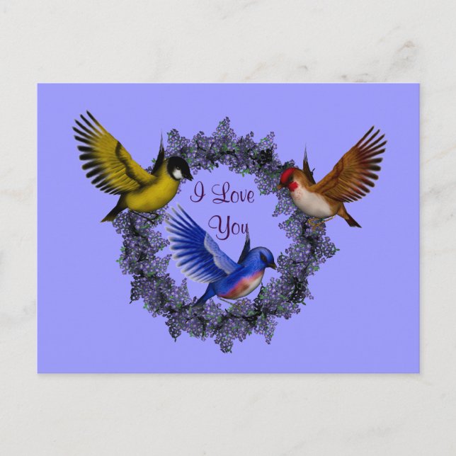 Je T'Aime Les Oiseaux Sur La Carte Postale Flower  (Devant)