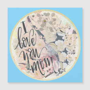 Je t'aime Maman Aquarelle Bleue Carte magnétique