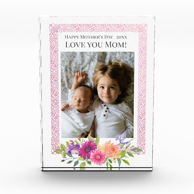 Je T'Aime Maman ! Beau bloc photo de fleurs roses (Devant)