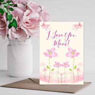 Je t'aime Maman Carte de vœux florale rose
