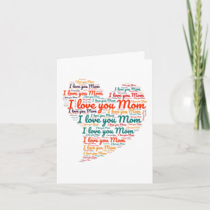 Je t'aime Maman Heart Word Art Carte de fête des m