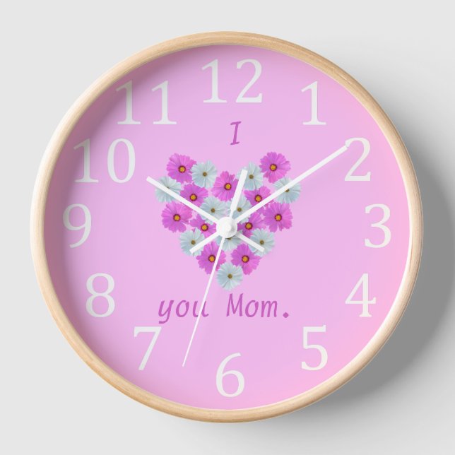 Je t'aime Maman, horloges florales rose et blanche (Recto)