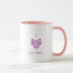 Je t'aime maman, les coeurs floraux tasses rose et