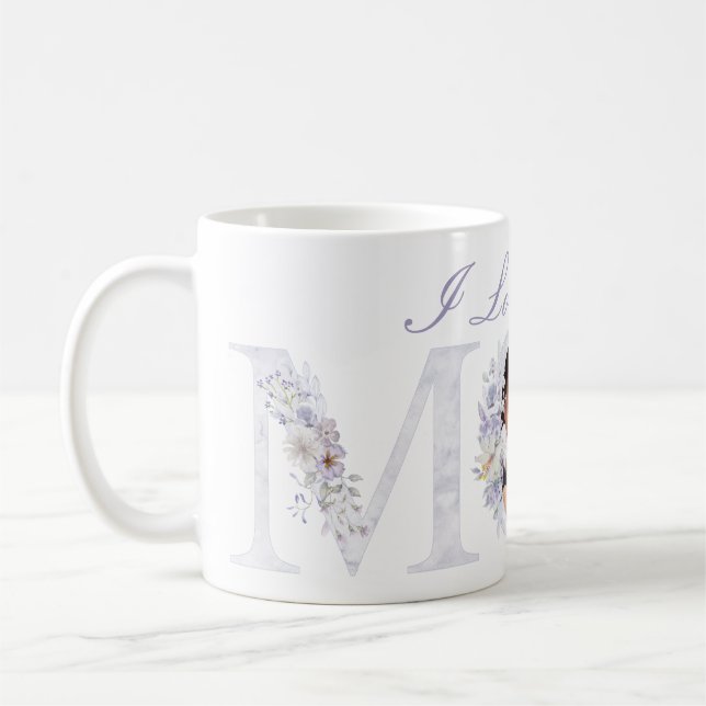 Je T'Aime Maman Mug De Café Fleuri Violet (Gauche)
