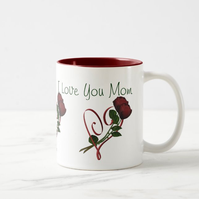 Je t'aime Maman Rouge Roses Coeur Café Mug (Droit)