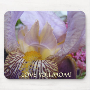 JE T'AIME MAMAN Tapis de souris Fleurs d'Iris Viol