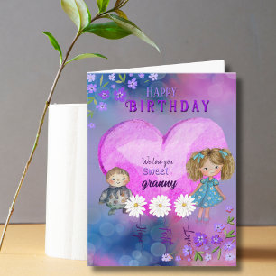 Je t'aime, mamie Jolie carte d'anniversaire violet