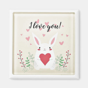 Je T'Aime Mignonne Lapin Romantique Magnet Carré