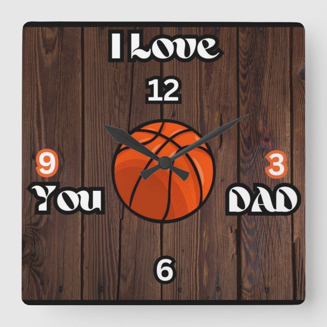 Je T'Aime Papa Rustic Basketball Carré Horloge mur (Recto)