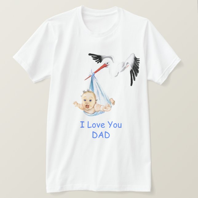 Je t'aime Papa T-Shirt - cigogne portant bébé (Design devant)