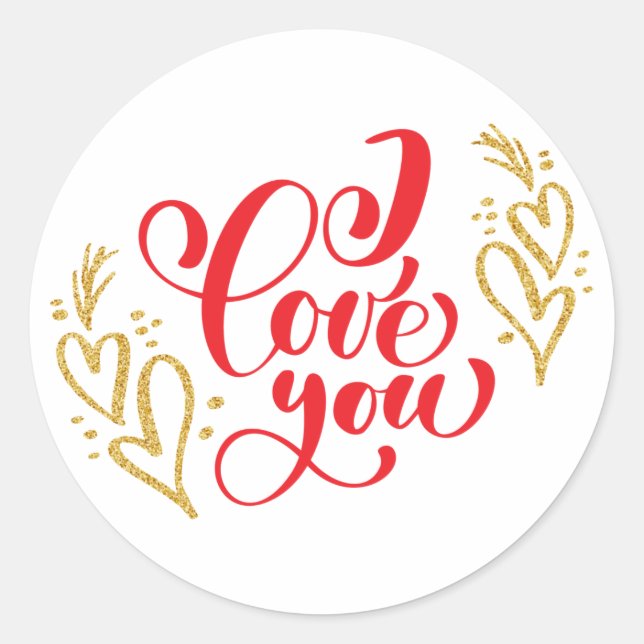 Je t'aime Stickers Parties scintillant Rouge Or (Devant)