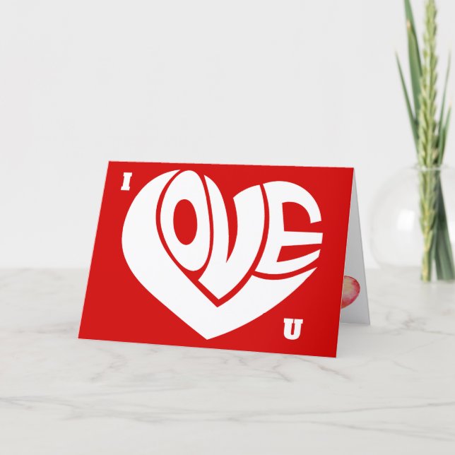 Je t'aime U Rétro Cœur Texte Typographie Carte (Devant)