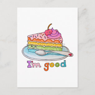 Je vais bien, carte postale de gâteau arc-en-ciel 