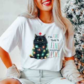 Je vais bien" Drôle Chat T-shirt Noël