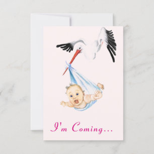 Je viens Amusant Baby shower de cigogne Invitation