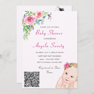 Je viens Stork Baby QR Code Douche Invitation