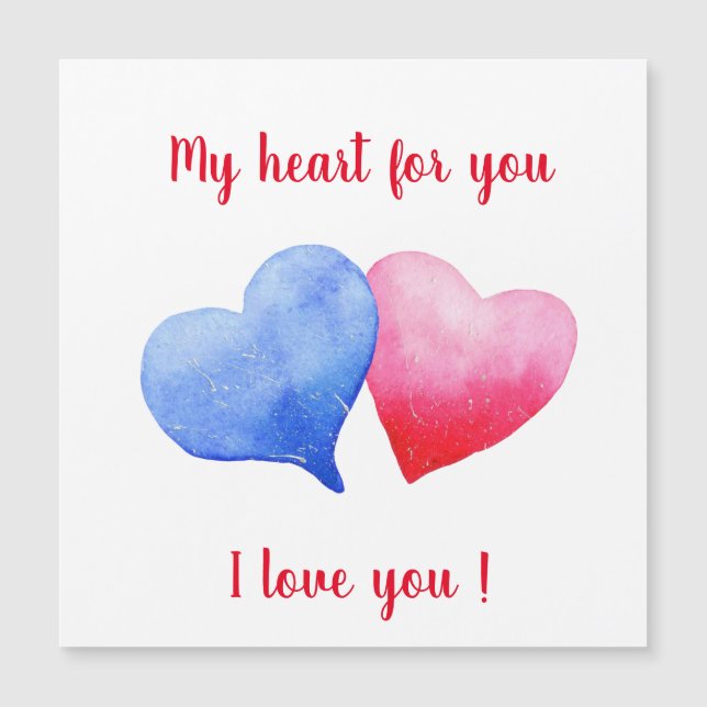 Je vous aime aquarelle rouge et bleu coeur (Devant)