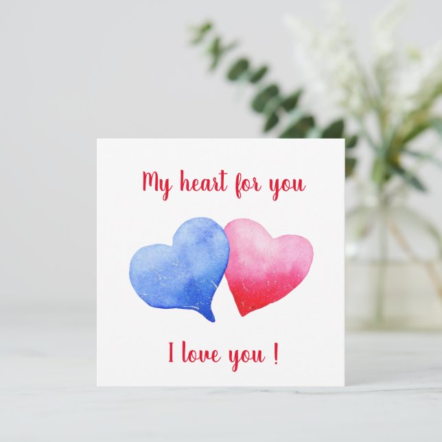 Je vous aime aquarelle rouge et bleu coeur (Debout devant)
