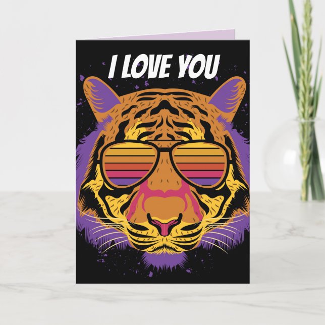 JE VOUS AIME CHAT TIGER POUR LUI CARTE D'ANNIVERSA (Devant)